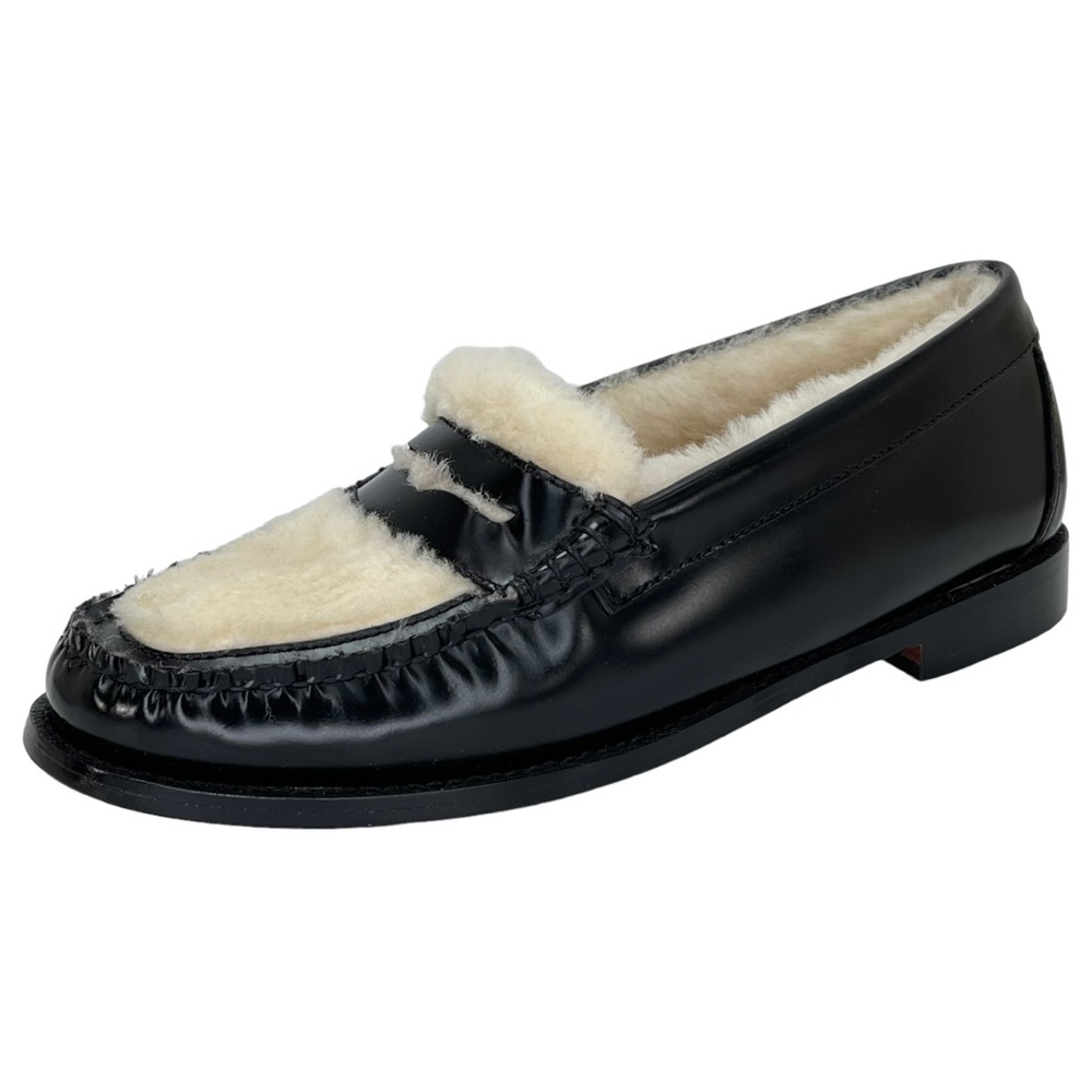 G.H. Bass Weejuns Whitney Black Leather Shearling Womens Penny Loafers Size 7M